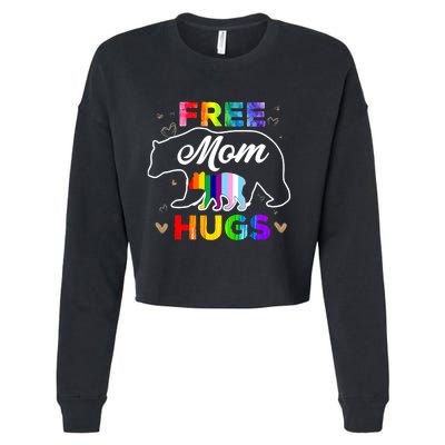 LGBTQ Pride Mama Bear Free Mom Hugs Cropped Pullover Crew