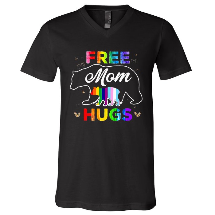 Lgbt Pride Mama Bear Free Mom Hugs V-Neck T-Shirt