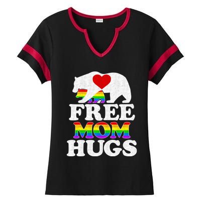 LGBTQ Pride Mama Bear Free Mom Hugs Mothers Day Ladies Halftime Notch Neck Tee