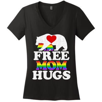 LGBTQ Pride Mama Bear Free Mom Hugs Mothers Day Women's V-Neck T-Shirt