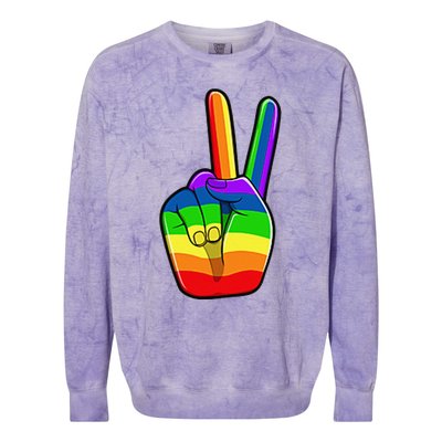 Lgbtq Pride Month Lgbt Gay Peace Hand Sign Minimalistic Colorblast Crewneck Sweatshirt