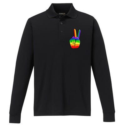 Lgbtq Pride Month Lgbt Gay Peace Hand Sign Minimalistic Performance Long Sleeve Polo