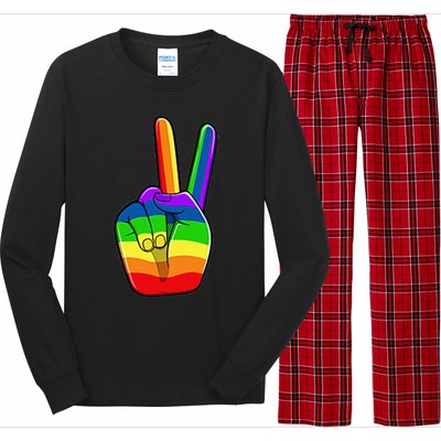 Lgbtq Pride Month Lgbt Gay Peace Hand Sign Minimalistic Long Sleeve Pajama Set