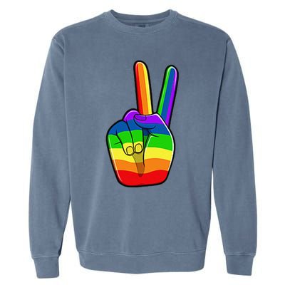 Lgbtq Pride Month Lgbt Gay Peace Hand Sign Minimalistic Garment-Dyed Sweatshirt