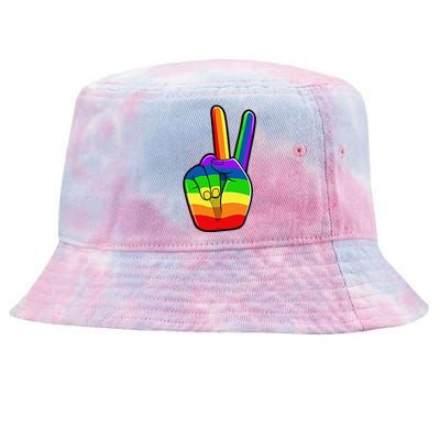 Lgbtq Pride Month Lgbt Gay Peace Hand Sign Minimalistic Tie-Dyed Bucket Hat