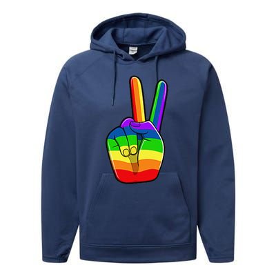 Lgbtq Pride Month Lgbt Gay Peace Hand Sign Minimalistic Performance Fleece Hoodie