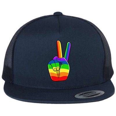 Lgbtq Pride Month Lgbt Gay Peace Hand Sign Minimalistic Flat Bill Trucker Hat