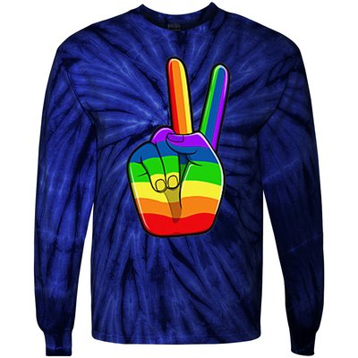 Lgbtq Pride Month Lgbt Gay Peace Hand Sign Minimalistic Tie-Dye Long Sleeve Shirt