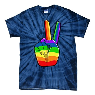 Lgbtq Pride Month Lgbt Gay Peace Hand Sign Minimalistic Tie-Dye T-Shirt