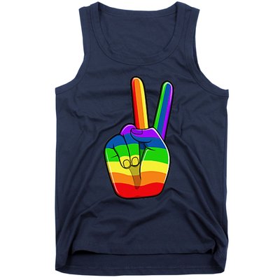 Lgbtq Pride Month Lgbt Gay Peace Hand Sign Minimalistic Tank Top