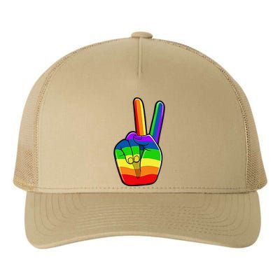 Lgbtq Pride Month Lgbt Gay Peace Hand Sign Minimalistic Yupoong Adult 5-Panel Trucker Hat