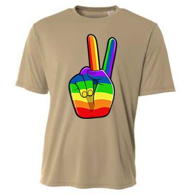 Lgbtq Pride Month Lgbt Gay Peace Hand Sign Minimalistic Cooling Performance Crew T-Shirt