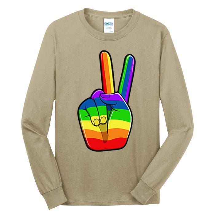 Lgbtq Pride Month Lgbt Gay Peace Hand Sign Minimalistic Tall Long Sleeve T-Shirt