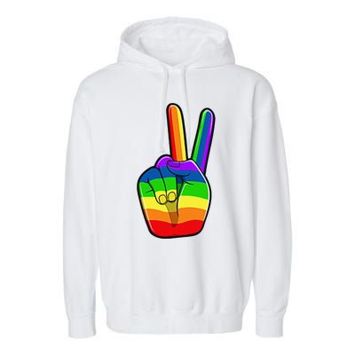 Lgbtq Pride Month Lgbt Gay Peace Hand Sign Minimalistic Garment-Dyed Fleece Hoodie