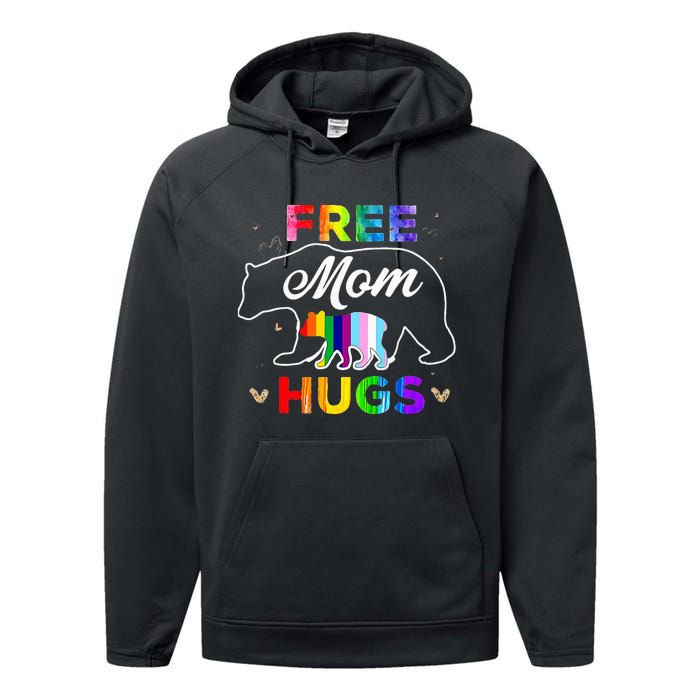 LGBTQ Pride Mama Bear Free Mom Hugs Performance Fleece Hoodie