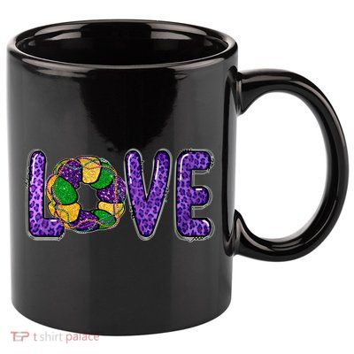 Love Peace Mardi Gras King Cake Gift 11oz C Handle Ceramic Mug