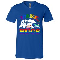 Lgbtq Pride Mama Bear Free Mom Hugs Vintage Rainbow Flag Funny Gift V-Neck T-Shirt