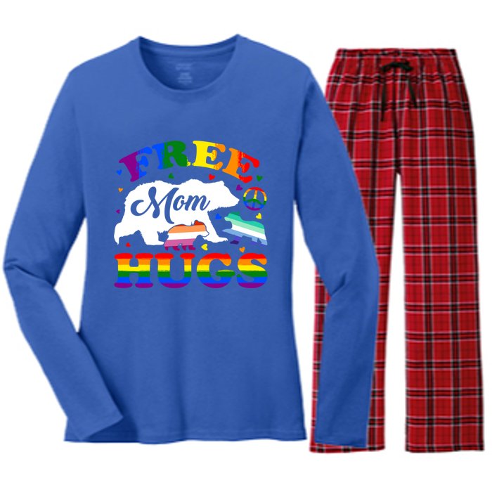 Lgbtq Pride Mama Bear Free Mom Hugs Vintage Rainbow Flag Funny Gift Women's Long Sleeve Flannel Pajama Set 