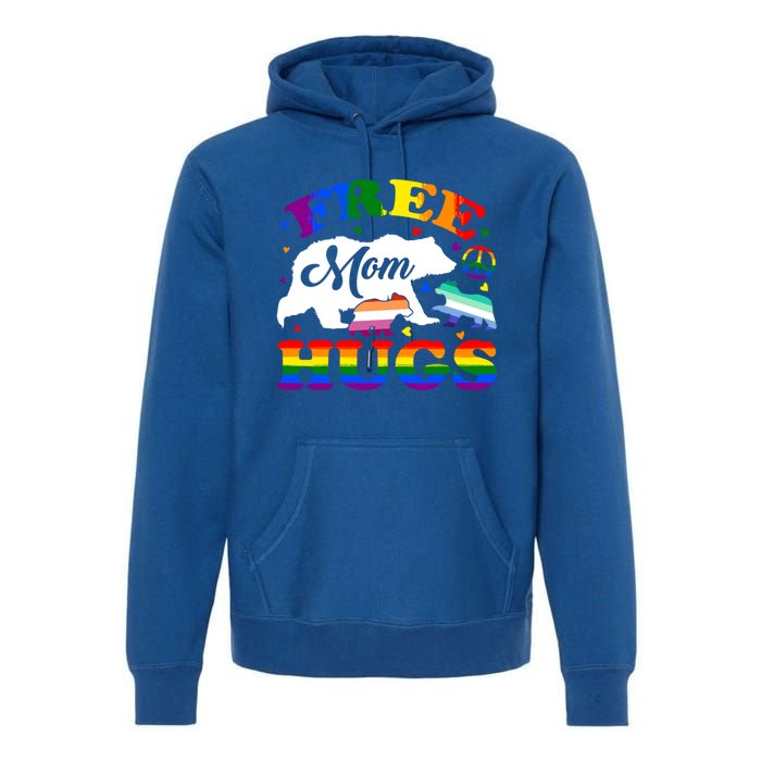 Lgbtq Pride Mama Bear Free Mom Hugs Vintage Rainbow Flag Funny Gift Premium Hoodie