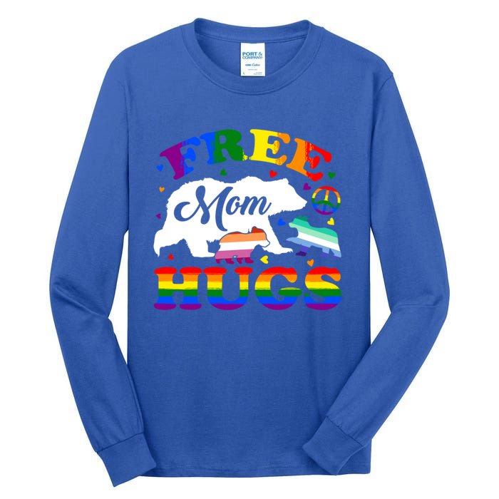 Lgbtq Pride Mama Bear Free Mom Hugs Vintage Rainbow Flag Funny Gift Tall Long Sleeve T-Shirt