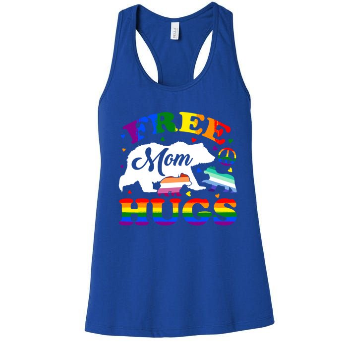 Lgbtq Pride Mama Bear Free Mom Hugs Vintage Rainbow Flag Funny Gift Women's Racerback Tank