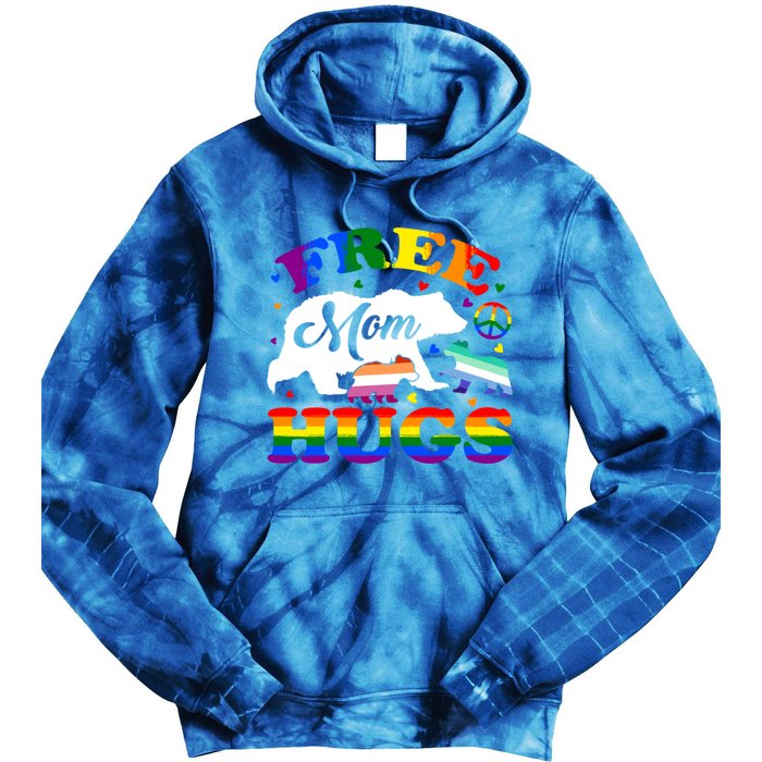 Lgbtq Pride Mama Bear Free Mom Hugs Vintage Rainbow Flag Funny Gift Tie Dye Hoodie