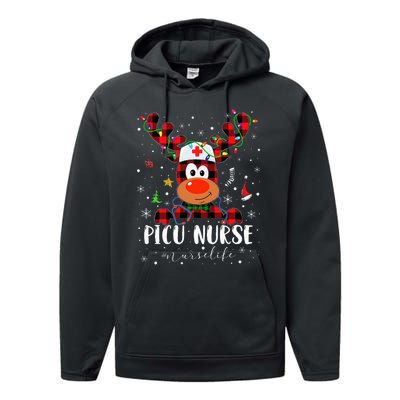 Love Picu Nurse Life Reindeer Nurse Christmas Pajama Xmas Performance Fleece Hoodie