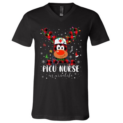 Love Picu Nurse Life Reindeer Nurse Christmas Pajama Xmas V-Neck T-Shirt