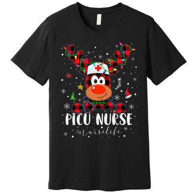 Love Picu Nurse Life Reindeer Nurse Christmas Pajama Xmas Premium T-Shirt