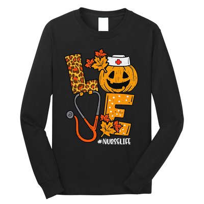 Love Pumpkin Nurse Halloween Costume Fall Scrub Top Gift Long Sleeve Shirt