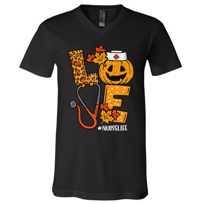 Love Pumpkin Nurse Halloween Costume Fall Scrub Top Gift V-Neck T-Shirt