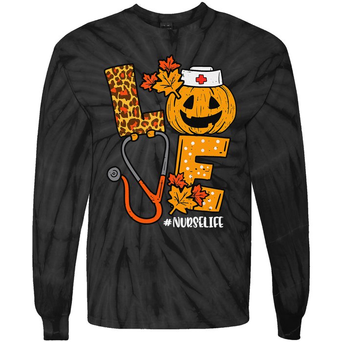 Love Pumpkin Nurse Halloween Costume Fall Scrub Top Gift Tie-Dye Long Sleeve Shirt