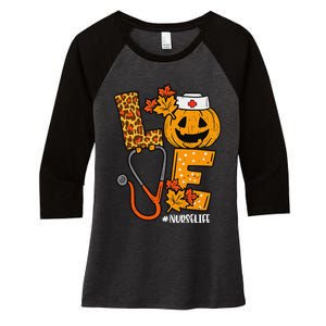 Love Pumpkin Nurse Halloween Costume Fall Scrub Top Gift Women's Tri-Blend 3/4-Sleeve Raglan Shirt