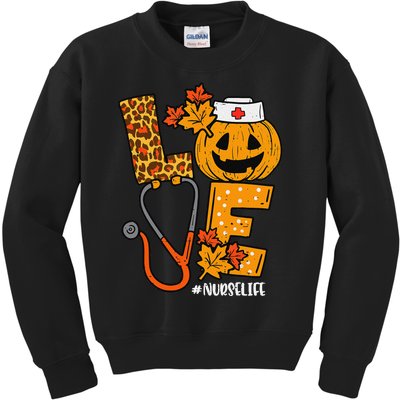 Love Pumpkin Nurse Halloween Costume Fall Scrub Top Gift Kids Sweatshirt