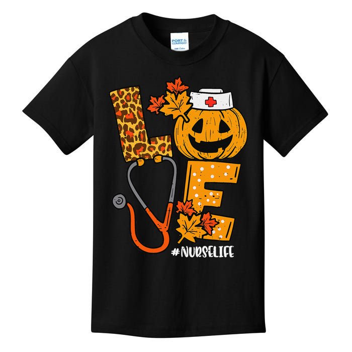 Love Pumpkin Nurse Halloween Costume Fall Scrub Top Gift Kids T-Shirt