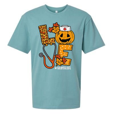 Love Pumpkin Nurse Halloween Costume Fall Scrub Top Gift Sueded Cloud Jersey T-Shirt