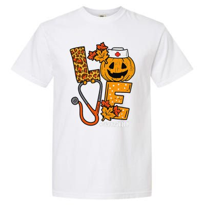 Love Pumpkin Nurse Halloween Costume Fall Scrub Top Gift Garment-Dyed Heavyweight T-Shirt