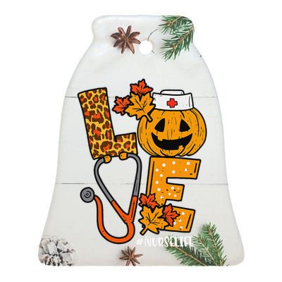 Love Pumpkin Nurse Halloween Costume Fall Scrub Top Gift Ceramic Bell Ornament