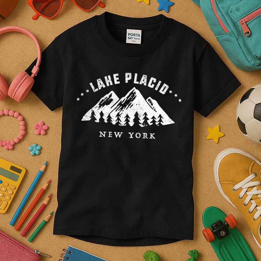 Lake Placid New York Outdoors Adventure Mountain Graphic Gift Kids T-Shirt
