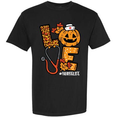 Leopard Pumpkin Nurse Halloween Costume Fall Scrub Top Women Garment-Dyed Heavyweight T-Shirt