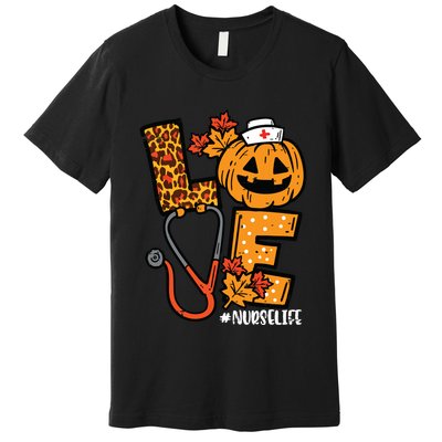 Leopard Pumpkin Nurse Halloween Costume Fall Scrub Top Women Premium T-Shirt