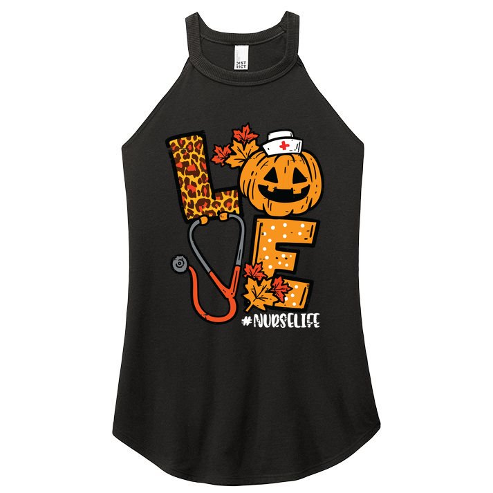 Leopard Pumpkin Nurse Halloween Costume Fall Scrub Top Women Women's Perfect Tri Rocker Tank
