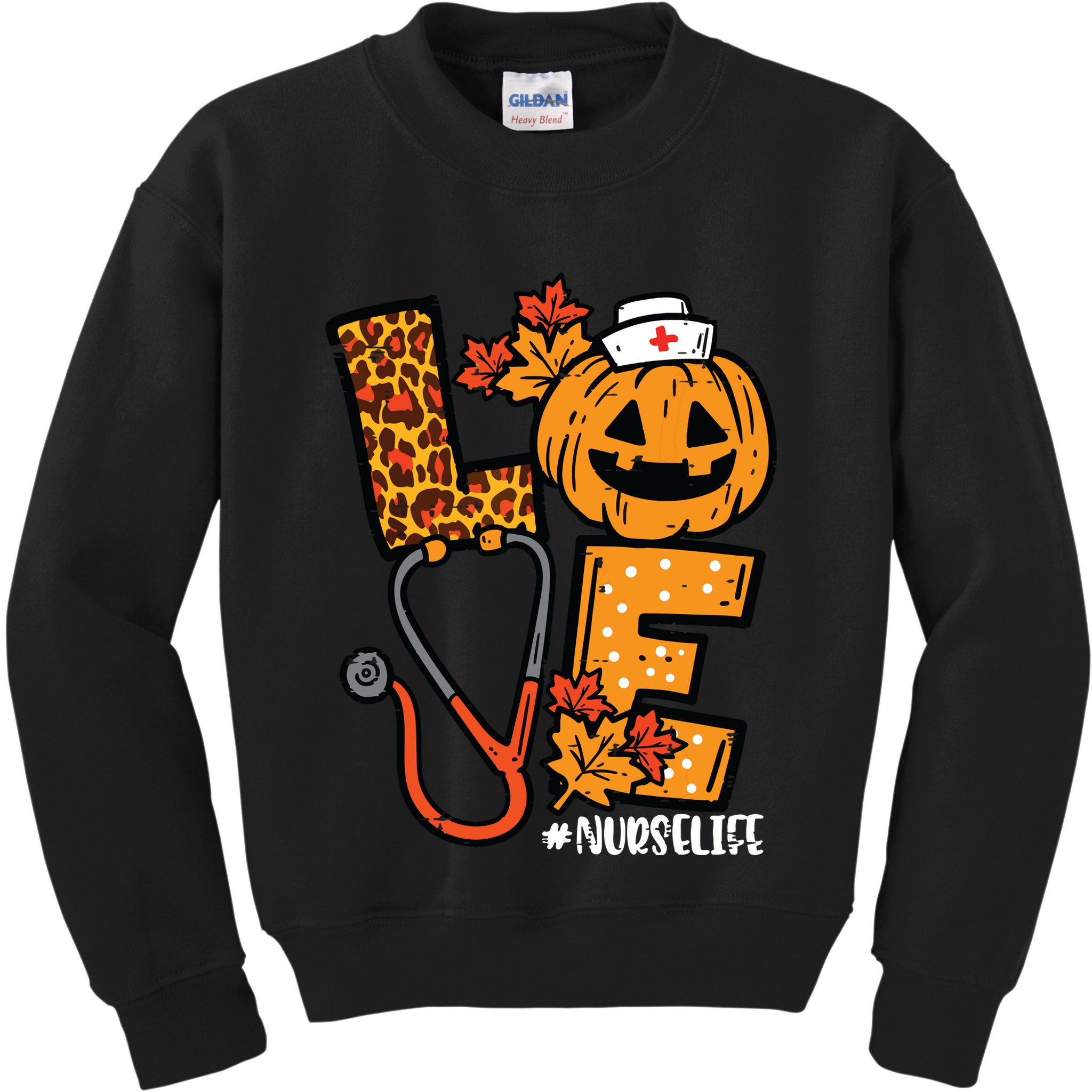 Leopard Pumpkin Nurse Halloween Costume Fall Scrub Top Women Kids Sweatshirt