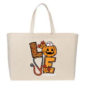 Leopard Pumpkin Nurse Halloween Costume Fall Scrub Top Women Cotton Canvas Jumbo Tote