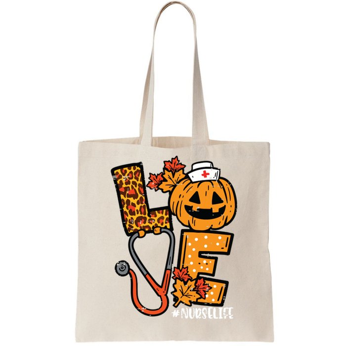 Leopard Pumpkin Nurse Halloween Costume Fall Scrub Top Women Tote Bag