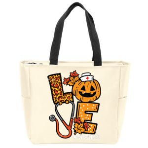 Leopard Pumpkin Nurse Halloween Costume Fall Scrub Top Women Zip Tote Bag