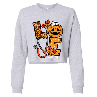 Leopard Pumpkin Nurse Halloween Costume Fall Scrub Top Women Cropped Pullover Crew