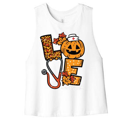 Leopard Pumpkin Nurse Halloween Costume Fall Scrub Top Women Women's Racerback Cropped Tank