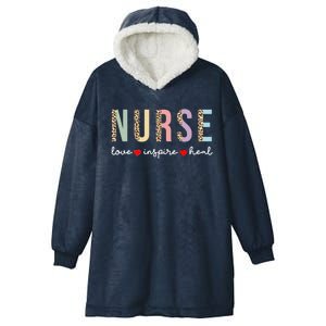 Leopard Print Nurse Love Inspire Heal Cool Gift Hooded Wearable Blanket