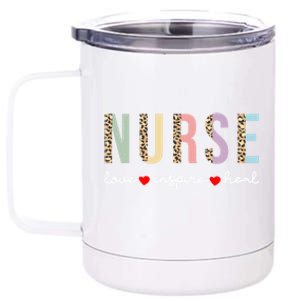 Leopard Print Nurse Love Inspire Heal Cool Gift 12 oz Stainless Steel Tumbler Cup